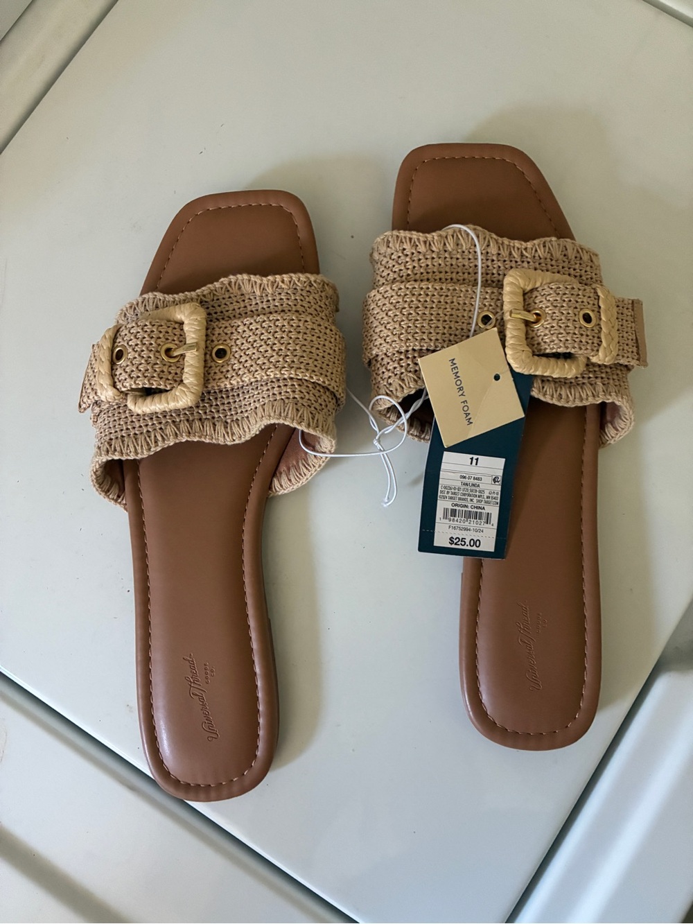 Universal Thread Beige Woven Buckle Slide Sandals